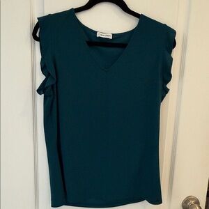 Calvin Klein Teal V-Neck Ruffle Blouse